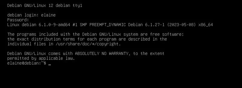 Terminal de login do Debian mostrando informações do sistema