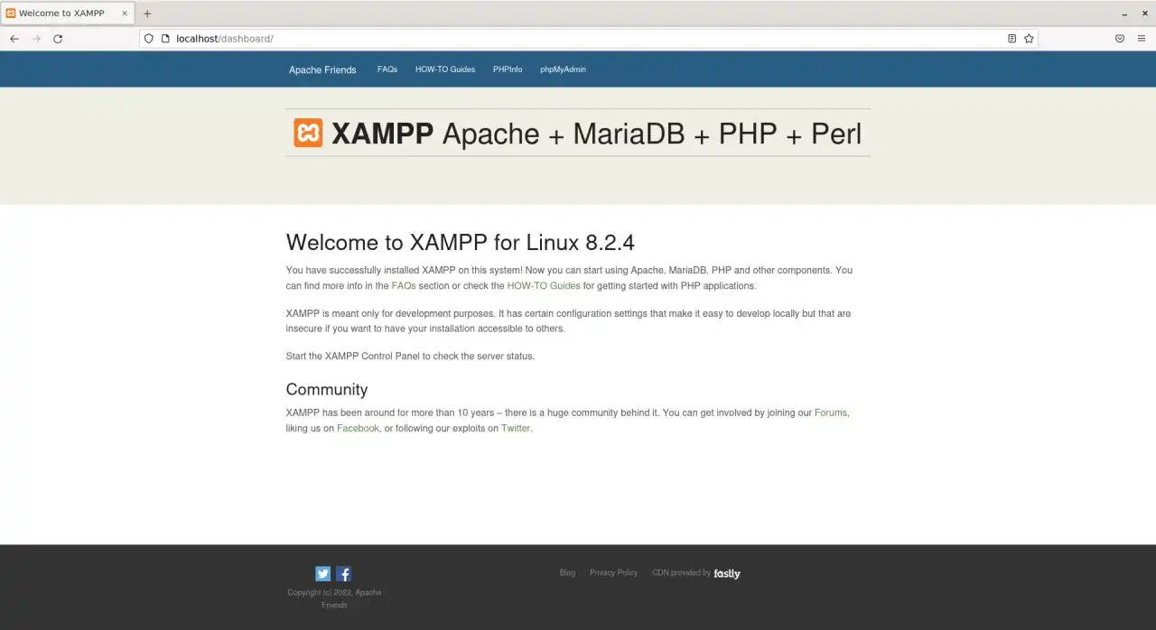 Localhost com XAMPP em execução