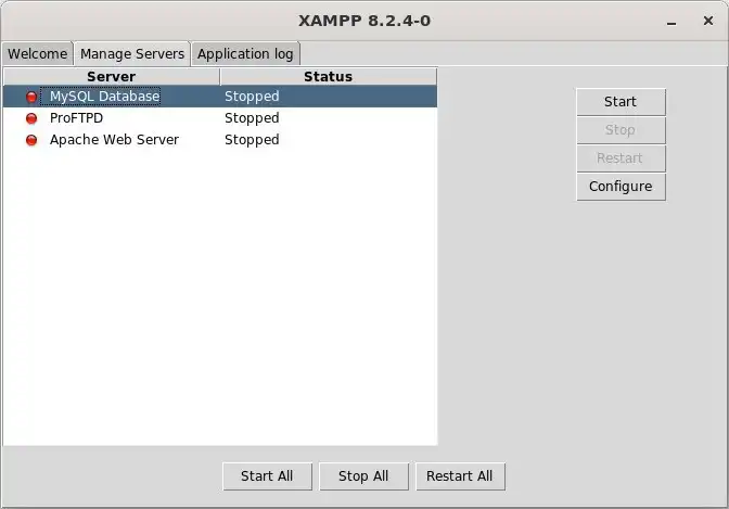 Painel de Controle do XAMPP aba Manager Servers